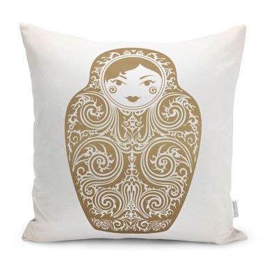 Matruşka Resimli Dijital Baskılı Dekoratif Yastık Kırlent Kılıfı - K80
