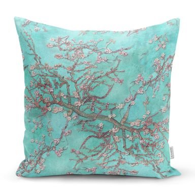 Yağlı Boya Yeşil Ağaç Motifleri Dijital Baskılı Yastık Kırlent Kılıfı