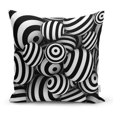 Siyah Beyaz 3 Boyutlu Küreler Dijital Baskılı Yastık Kırlent Kılıfı