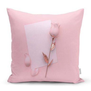 3D Gül ve Mektup Temalı Dijital Baskılı Yastık Kırlent Kılıfı