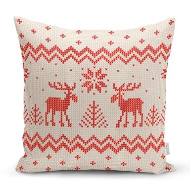 Kanaviçe Motifli Yılbaşı Temalı Dijital Baskılı Kırlent Kılıfı