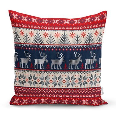 Yılbaşı Geyikleri Motifli Dijital Baskılı Yastık Kırlent Kılıfı