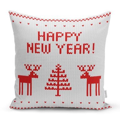Happy New Year Temalı Dijital Baskılı Dekoratif Yastık Kırlent Kılıfı