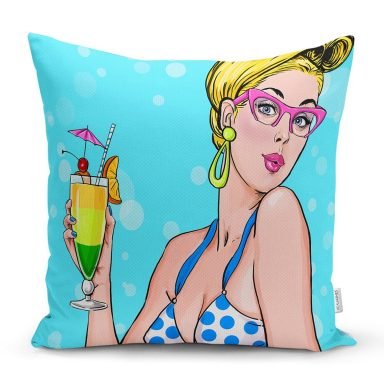 Pop Art Girl Özel Tasarım Dekoratif Yastık Kırlent Kılıfı