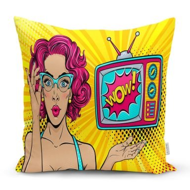 Pop Art Wow Desenli Özel Tasarım Dekoratif Yastık Kırlent Kılıfı