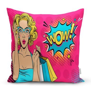 Pempe Pop Art Wow Tasarımlı Dekoratif Yastık Kırlent Kılıfı