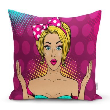 Fuşya Puanlı Popart Desenli Dekoratif Yastık Kırlent Kılıfı