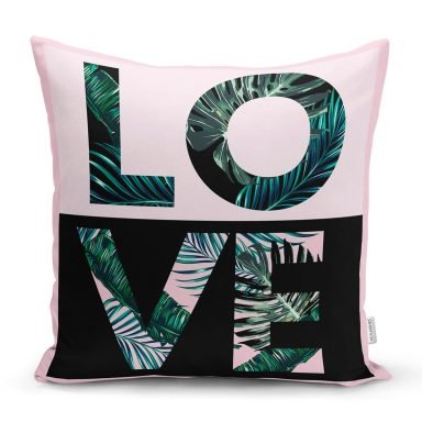 Love Yaprak Detaylı Özel Tasarım Yastık Kırlent Kılıfı