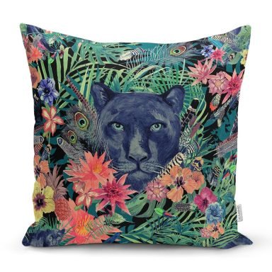 Lacivert Zeminli Leopar Özel Tasarım Dekoratif Yastık Kırlent Kılıfı