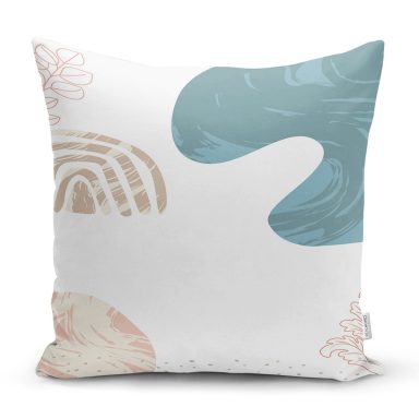 Beyaz Zeminde Soyut Çizimli Dijital Baskılı Modern Yastık Kırlent Kılıfı