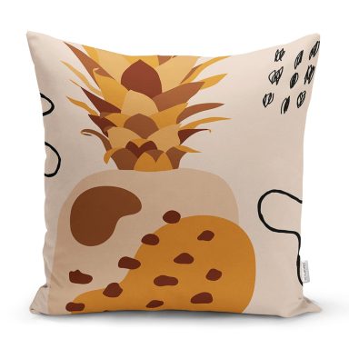 Renkli Zeminde Onedraw Çizimli Ananas Desenli Dijital Baskılı Modern Yastık Kılıfı