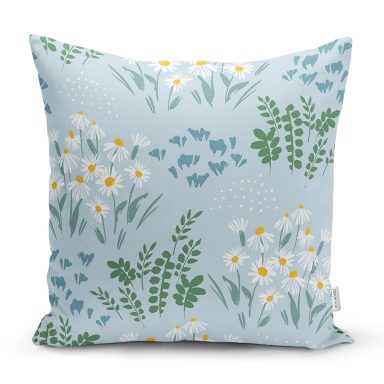 Renkli Zeminde Onedraw Çizimli Çiçek Desenli Dijital Baskılı Modern Kırlent Kılıfı