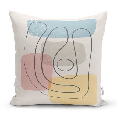 Renkli Zeminde Onedraw Çizimli Obje Dijital Baskılı Modern Yastık Kırlent Kılıfı