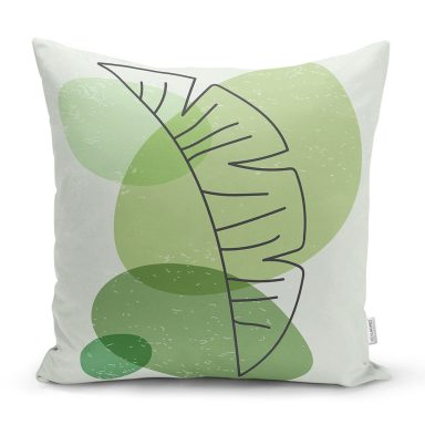 Renkli Zeminde Yaprak Motifli Dijital Baskılı Modern Yastık Kırlent Kılıfı