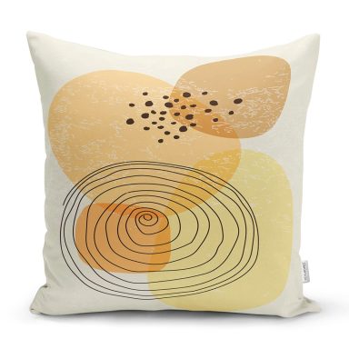 Renkli Zeminde Onedraw Çizimli Obje Dijital Baskılı Modern Yastık Kırlent Kılıfı