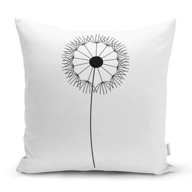 Beyaz Zeminde Onedraw Çizimli Çiçek Dijital Baskılı Modern Yastık Kırlent Kılıfı