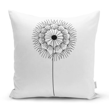 Beyaz Zeminde Onedraw Çizimli Çiçek Dijital Baskılı Modern Yastık Kırlent Kılıfı