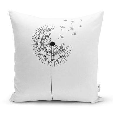 Beyaz Zeminde Onedraw Çizimli Çiçek Dijital Baskılı Modern Yastık Kırlent Kılıfı
