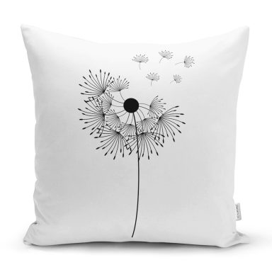 Beyaz Zeminde Onedraw Çizimli Çiçek Dijital Baskılı Modern Yastık Kırlent Kılıfı