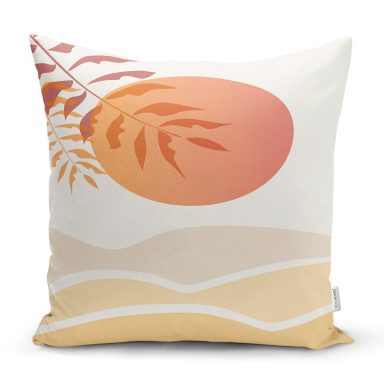 Renkli Zeminli Onedraw Çizimli Çöl Manzara Temalı Modern Yastık Kırlent Kılıfı