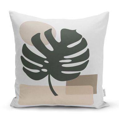 Renkli Zeminli Onedraw Çizimli Yaprak Desenli Dijital Baskılı Modern Yastık Kılıfı