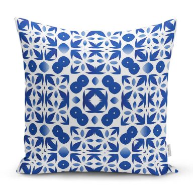 Beyaz Zeminli Çini Desenli Dijital Baskılı Modern Yastık Kırlent Kılıfı