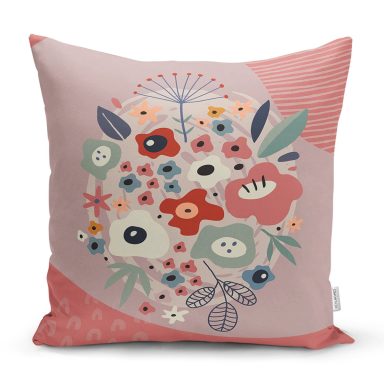 Renkli Zeminli Onedraw Çizimli Dijital Baskılı Modern Yastık Kırlent Kılıfı