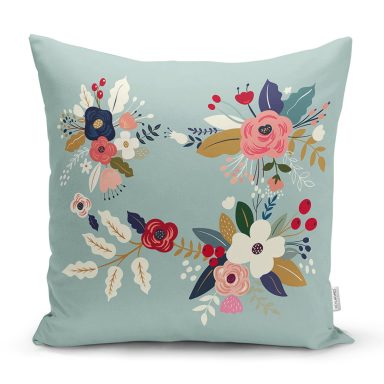 Renkli Zeminli Renkli Çiçek Desenli Dijital Baskılı Modern Yastık Kırlent Kılıfı