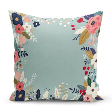 Renkli Zeminli Renkli Çiçek Desenli Dijital Baskılı Modern Yastık Kırlent Kılıfı