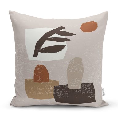 Renkli Zemin Üzerinde Onedraw Çizimli Obje Desenli Modern Yastık Kırlent Kılıfı