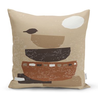 Renkli Zemin Üzerinde Onedraw Çizimli Obje Desenli Modern Yastık Kırlent Kılıfı