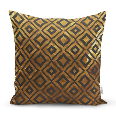 Gold Zeminli Siyah Geometrik Desenli Dijital Baskılı Modern Yastık Kırlent Kılıfı