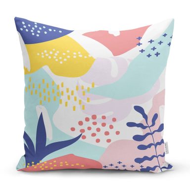 Beyaz Zeminli Renkli Onedraw Çizimli Dijital Baskılı Modern Yastık Kırlent Kılıfı