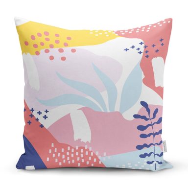 Beyaz Zeminli Renkli Onedraw Çizimli Dijital Baskılı Modern Yastık Kırlent Kılıfı