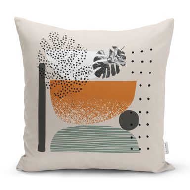 Pastel Renkli Onedraw Çizimli Geometrik Desenli Modern Yastık Kırlent Kılıfı