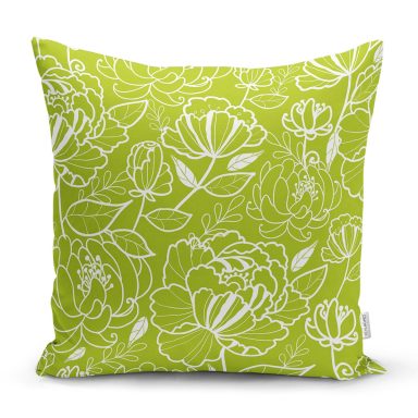 Renkli Zemin Üzerinde Onedraw Çizimli Çiçek Desenli Yastık Kırlent Kılıfı