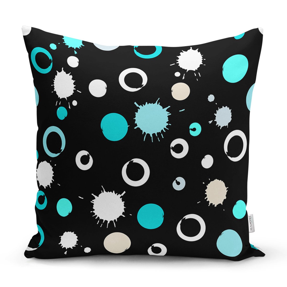 K7763-Siyah-Zeminli-Renkli-Puantiyeli-Dijital-Baskılı-Modern-Yastık-Kırlent-Kılıfı