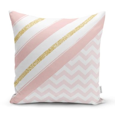 Renkli Zemin Üzerinde Gold Detaylı Geometrik Çizimli Yastık Kırlent Kılıfı