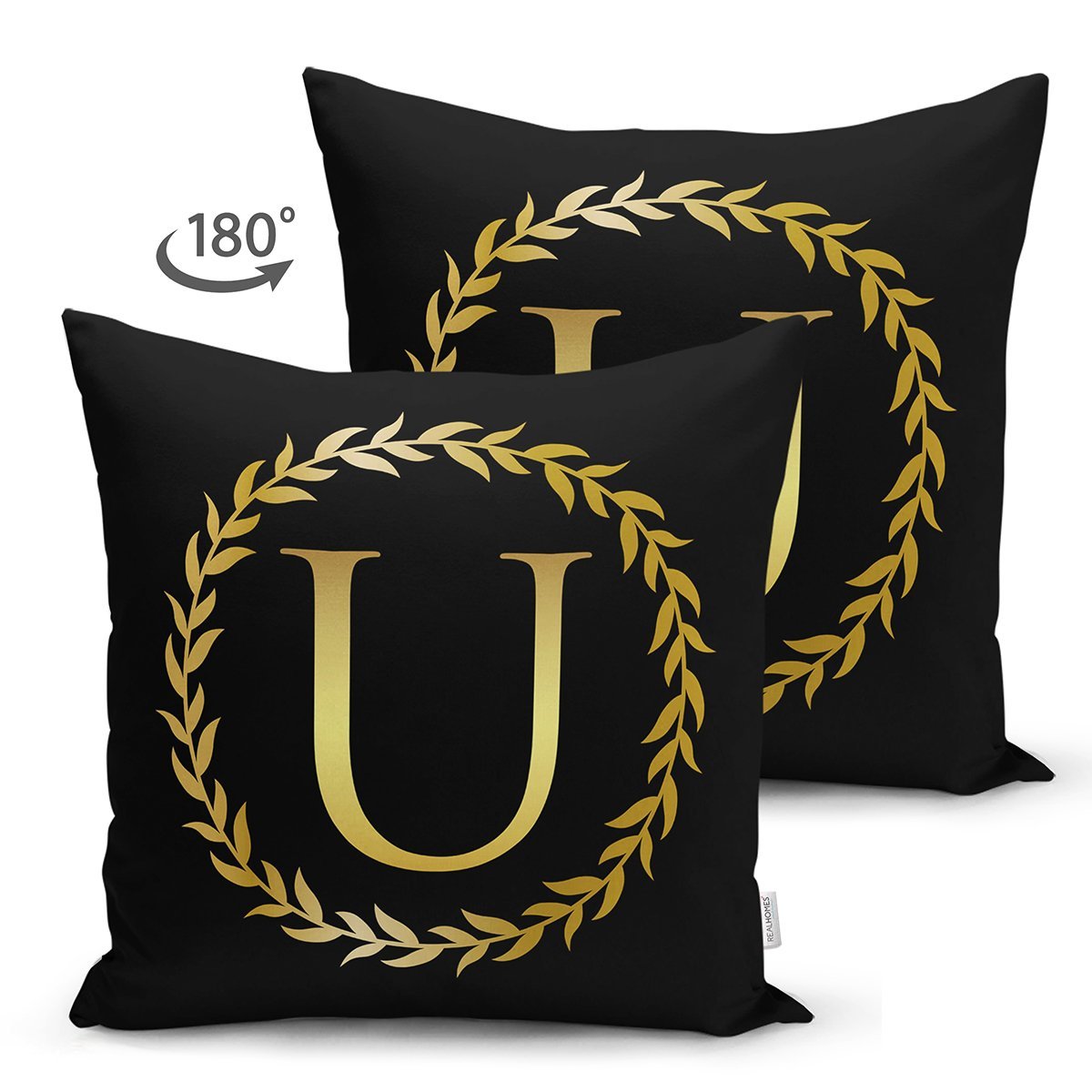 Suet-K9583-Siyah-Zemin-Gold-Yaprak-Cerceveli-U-Harfi-Ozel-Tasarim-Modern-Suet-Yastik-Kirlent-Kilifi-1