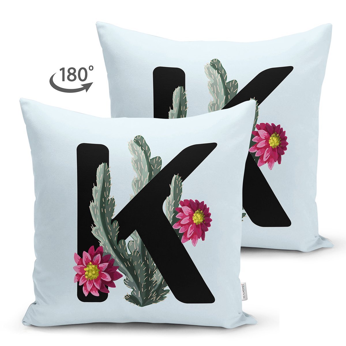 Suet-K9635-Mavi-Zemin-Cicek-Desenli-Siyah-K-Harfi-Ozel-Tasarim-Modern-Suet-Yastik-Kirlent-Kilifi-1