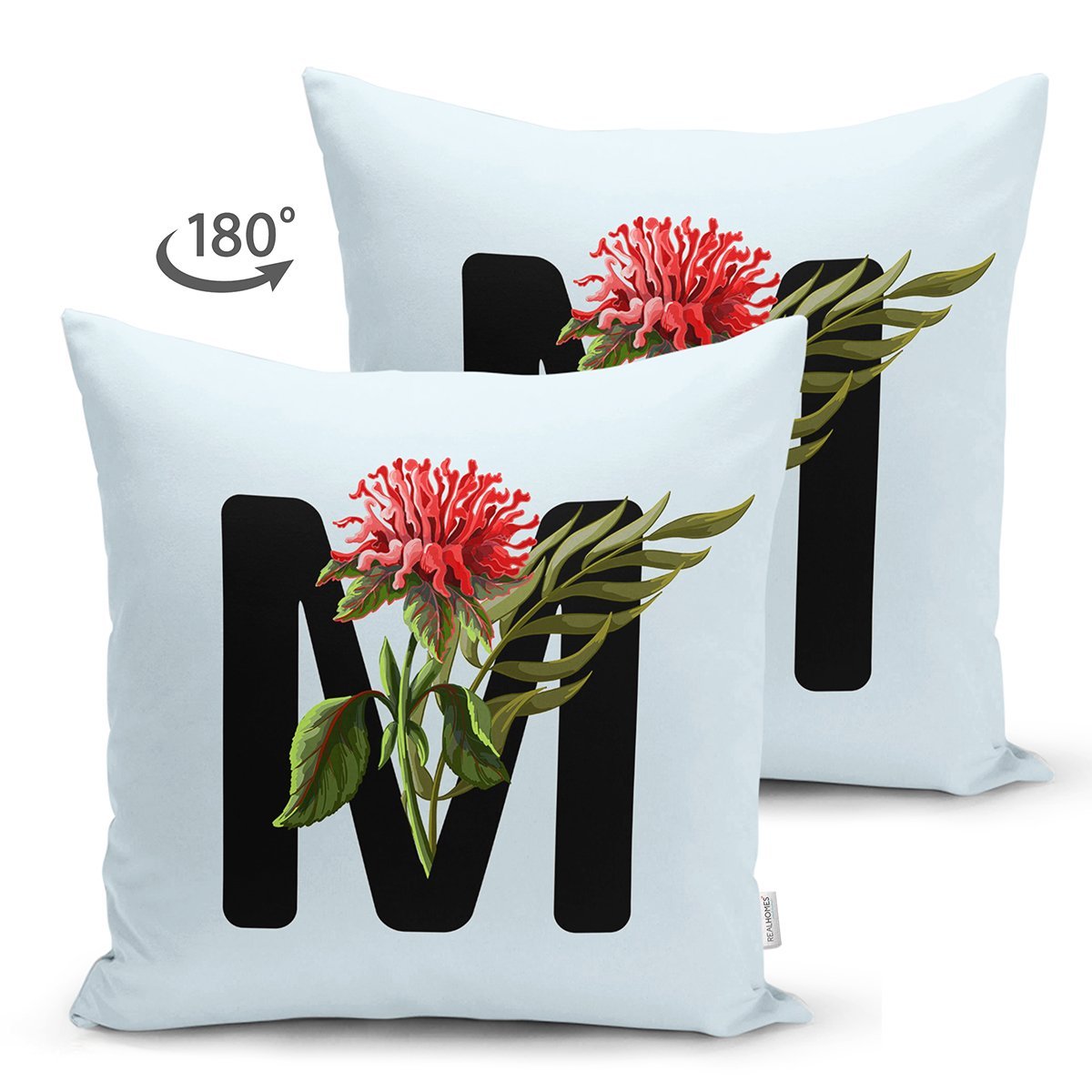 Suet-K9637-Mavi-Zemin-Cicek-Desenli-Siyah-M-Harfi-Ozel-Tasarim-Modern-Suet-Yastik-Kirlent-Kilifi-1