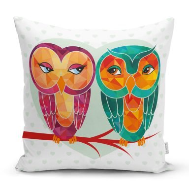 Baykuş Resimli Dijital Baskılı Dekoratif Yastık Kırlent Kılıfı - K100
