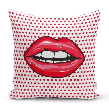 Dudak Resimli Dijital Baskılı Dekoratif Yastık Kırlent Kılıfı - K74