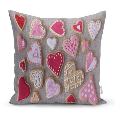 Kalp Desenli Dijital Baskılı Dekoratif Yastık Kırlent Kılıfı - K76