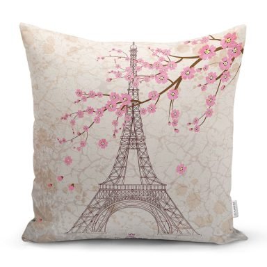 Eyfel Kulesi Resimli Dijital Baskılı Dekoratif Yastık Kırlent Kılıfı - K77