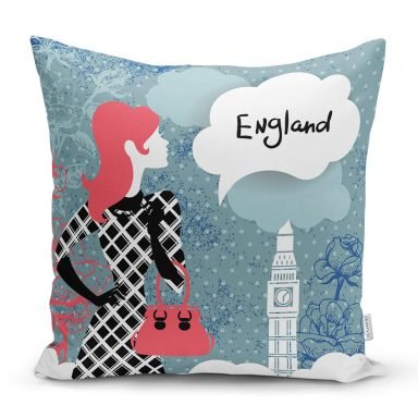 London Modern Bayan Dijital Baskılı Dekoratif Yastık Kırlent Kılıfı - K79