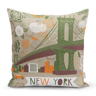 New York Temalı Dijital Baskılı Dekoratif Yastık Kırlent Kılıfı - K85