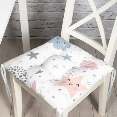Sevimli Yıldızlar Ve Bulut Desenli Dijital Baskılı Özel Tasarım Modern Pofidik Sandalye Minderi