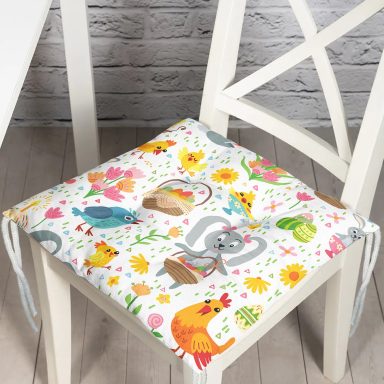 Tavşan Ve Yumurta Desenli Dijital Baskılı Özel Tasarım Modern Pofidik Sandalye Minderi