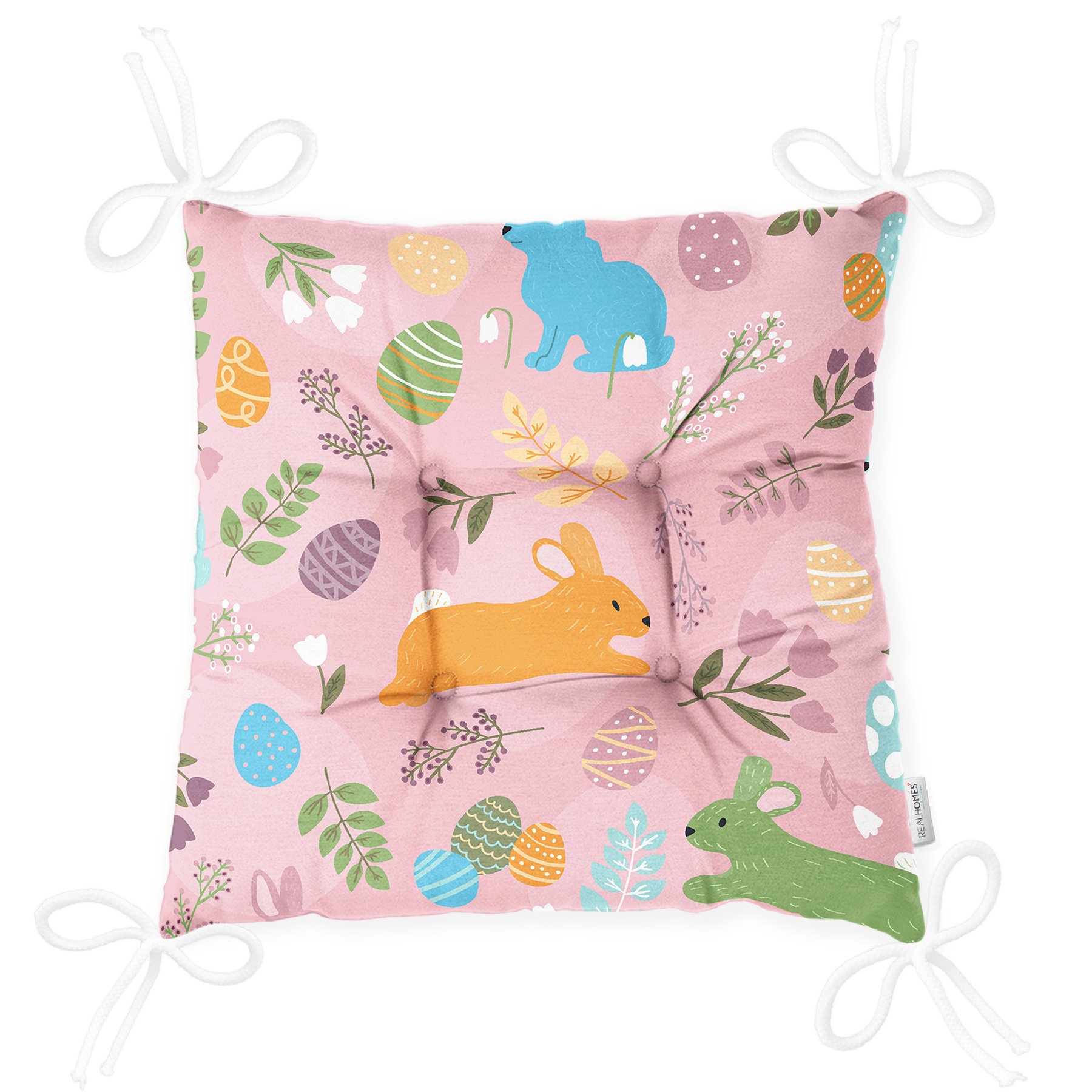 Cute easter seamless pattern with flat handdrawn rabbits, colorful eggs, flowers and leafs. Spring mood. Easter bunny. Great for fabric, textile, wrapping paper, scrapbooking. Vector Illustration